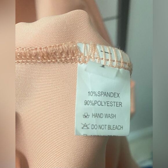 Asymmetrical sleeved pinkish nude bodycon midi dress NWOT - Picture 7 of 9